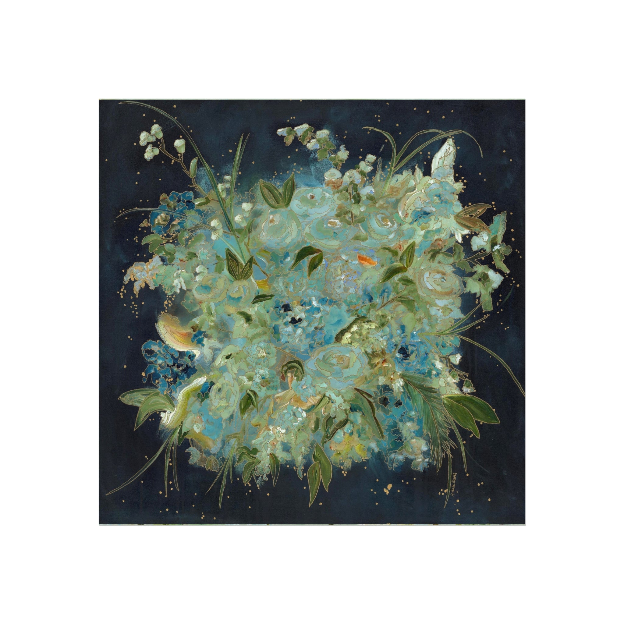 Abstract Blue Floral Fine Art Print — Vintage Botanical Wall Art in Teal