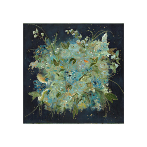 Abstract Blue Floral Fine Art Print — Vintage Botanical Wall Art in Teal