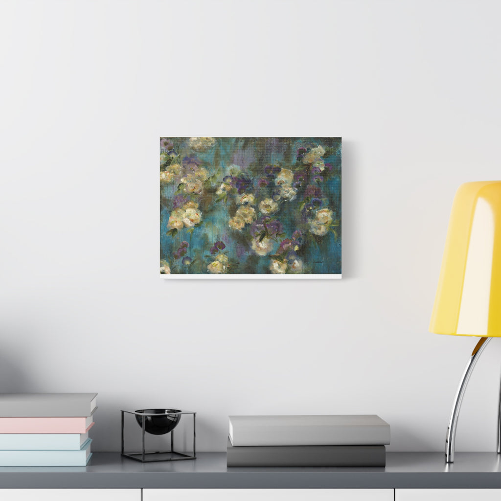 Moody Floral Canvas Art — Teal & Purple Flowers on Stretched Canvas