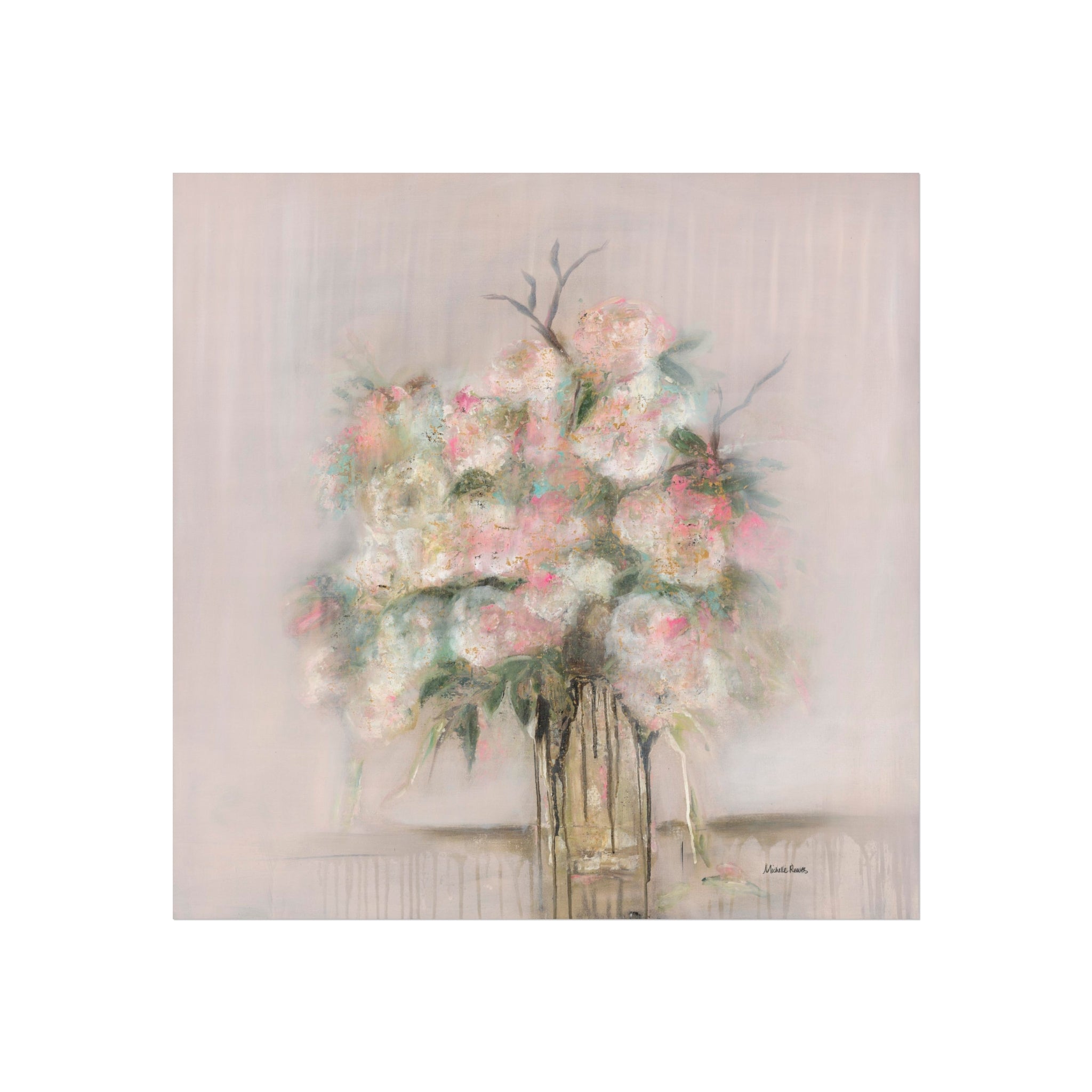 Vintage Rose Giclee — Soft Pink Floral Bouquet Print, Romantic Vintage Wall Art