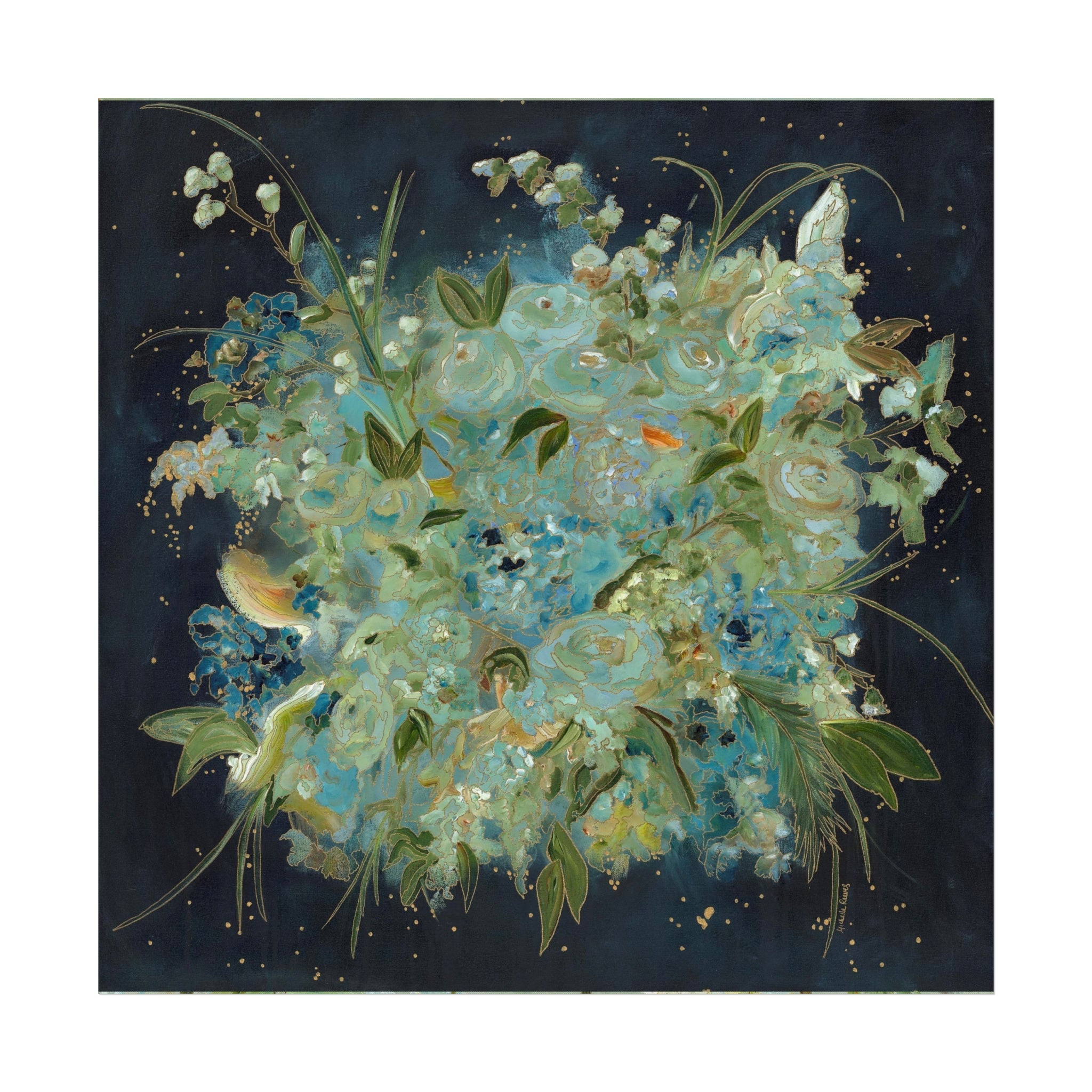 Abstract Blue Floral Fine Art Print — Vintage Botanical Wall Art in Teal