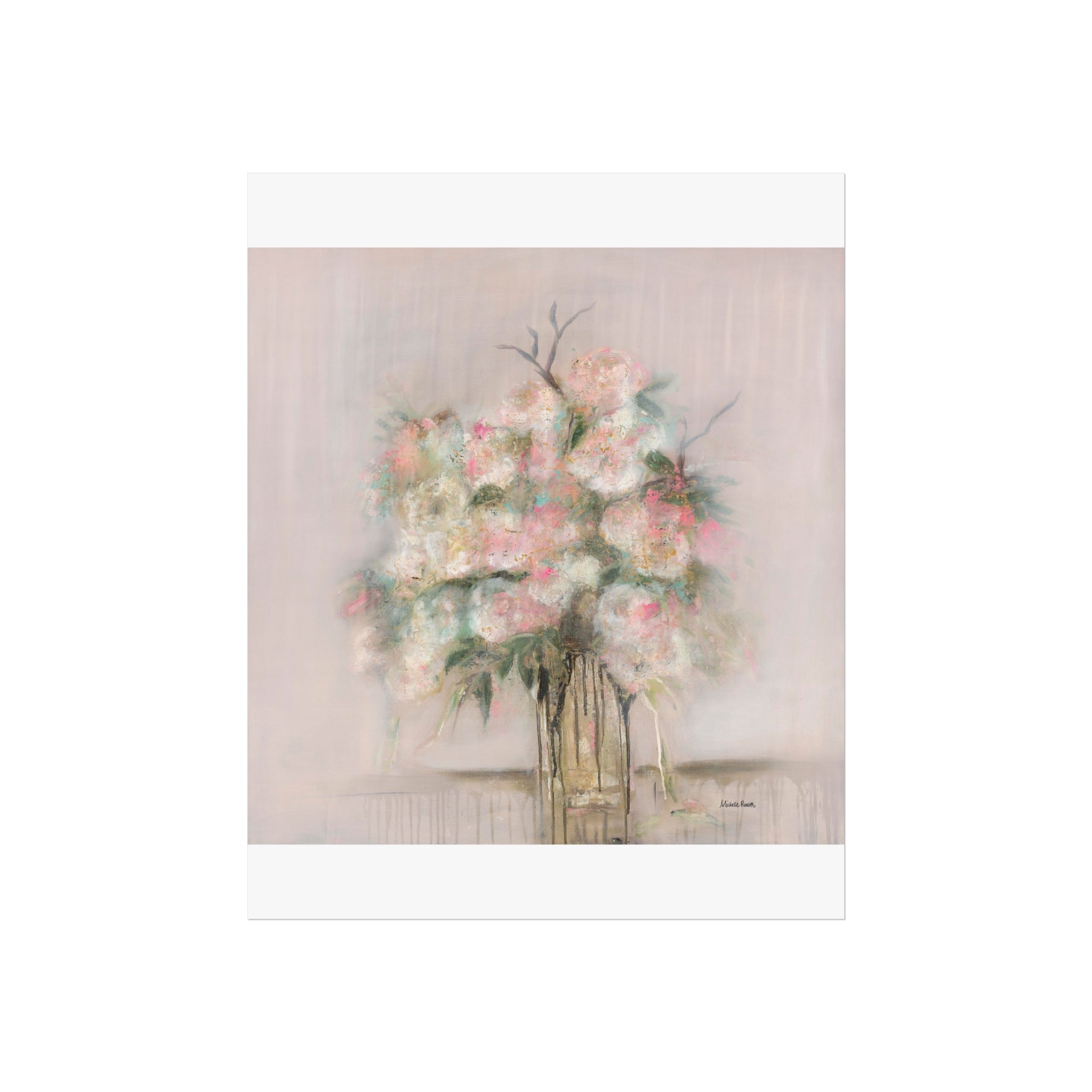 Vintage Rose Giclee — Soft Pink Floral Bouquet Print, Romantic Vintage Wall Art