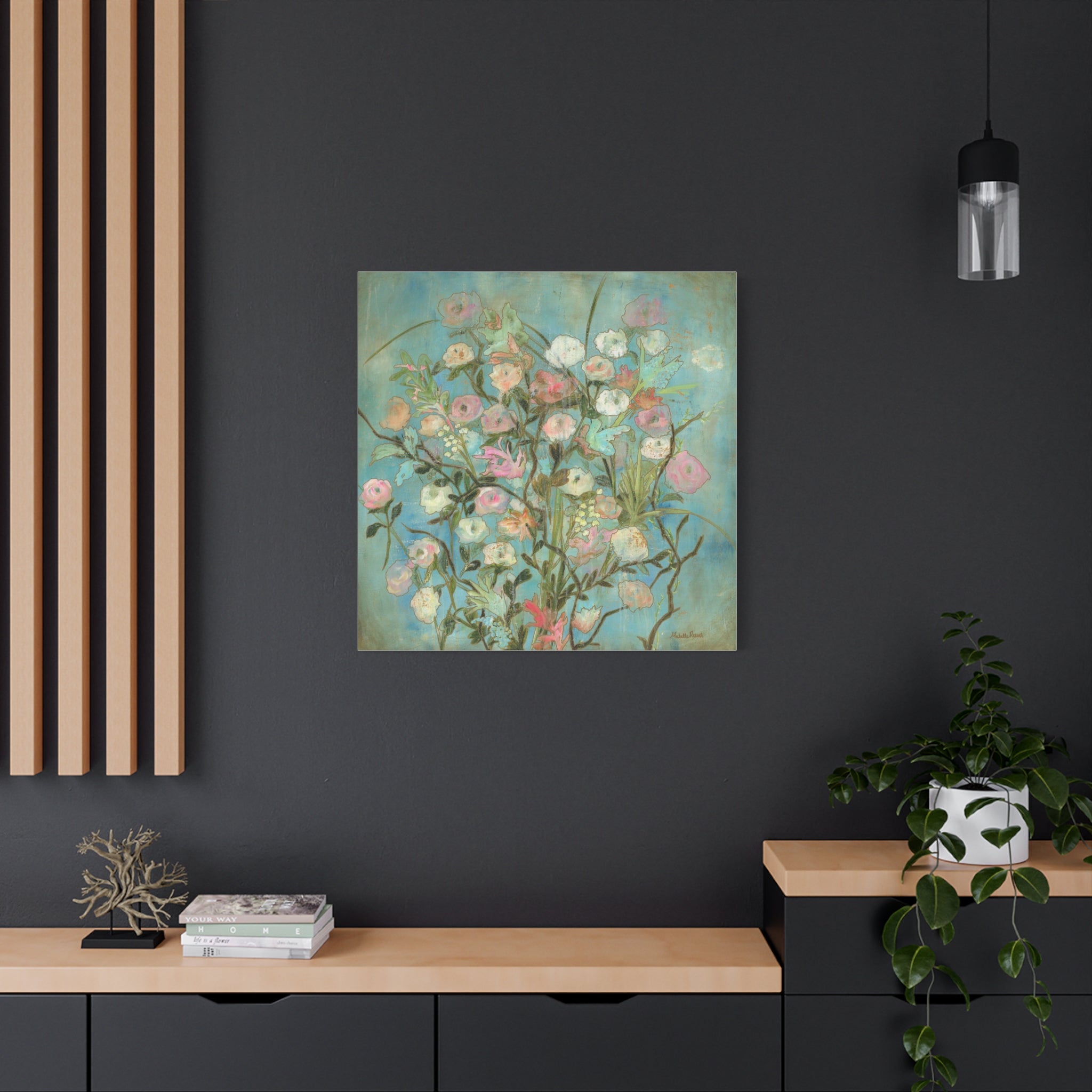 Floral Bouquet Canvas Wall Art — Pastel Vintage Garden Stretched Canvas