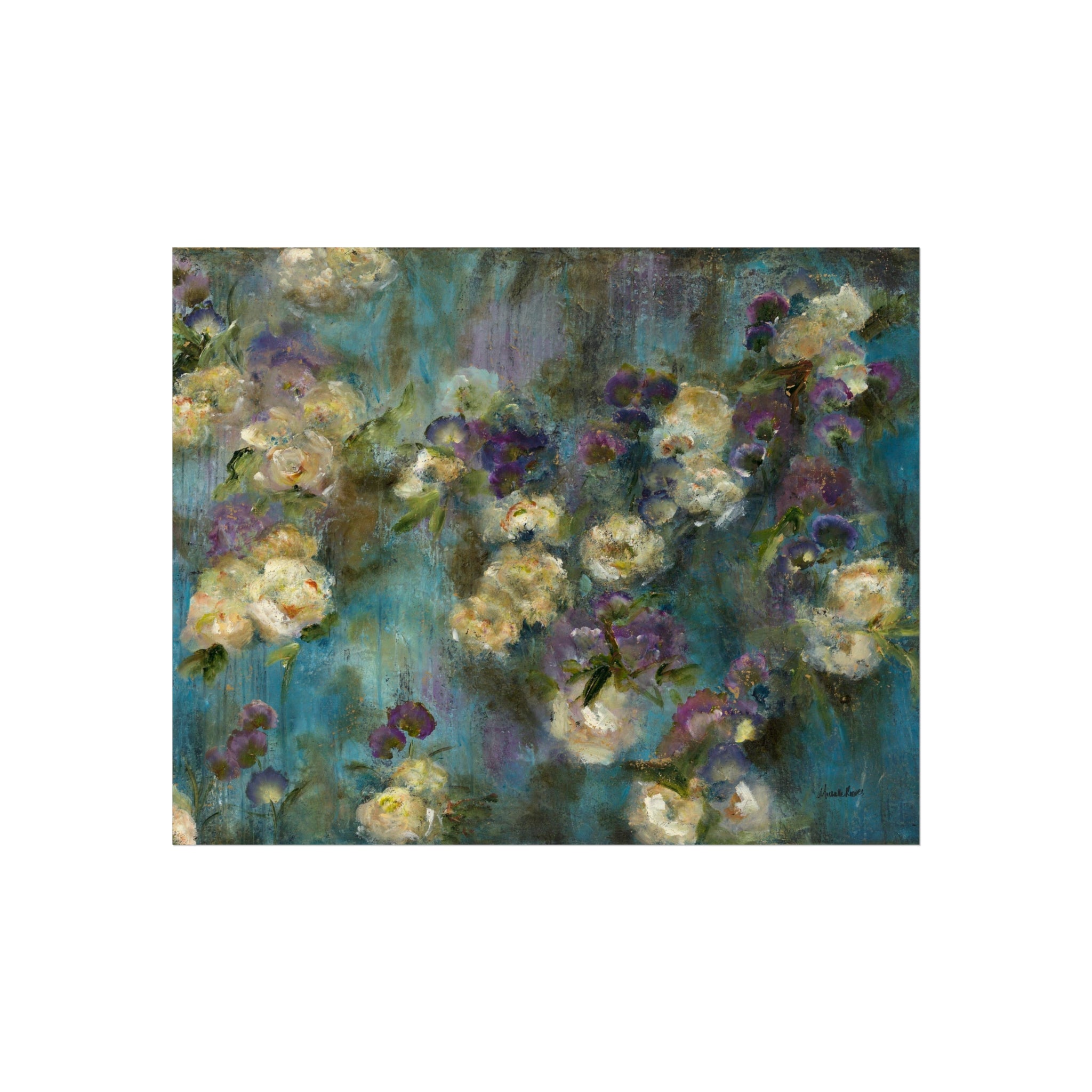 Moody Floral Fine Art Giclee — Impressionist Purple & Cream Garden Print