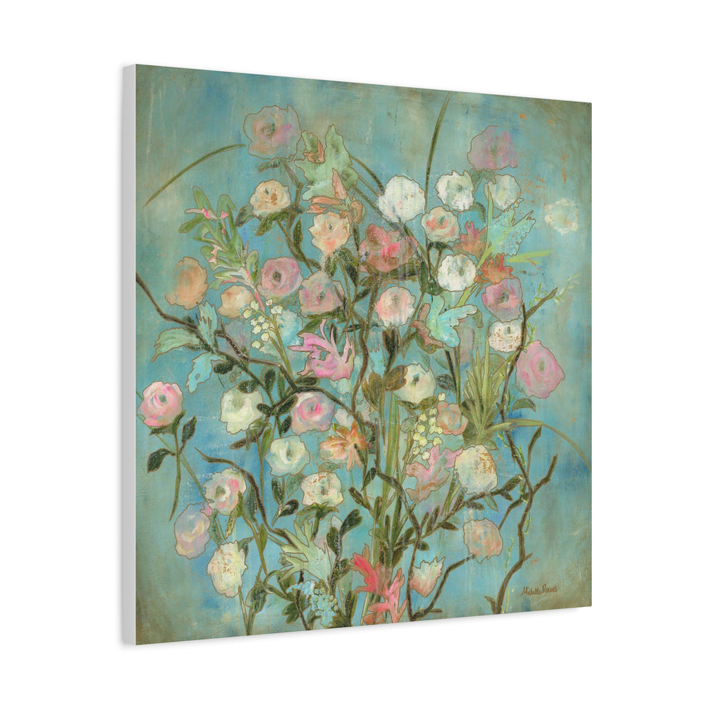 Floral Bouquet Canvas Wall Art — Pastel Vintage Garden Stretched Canvas