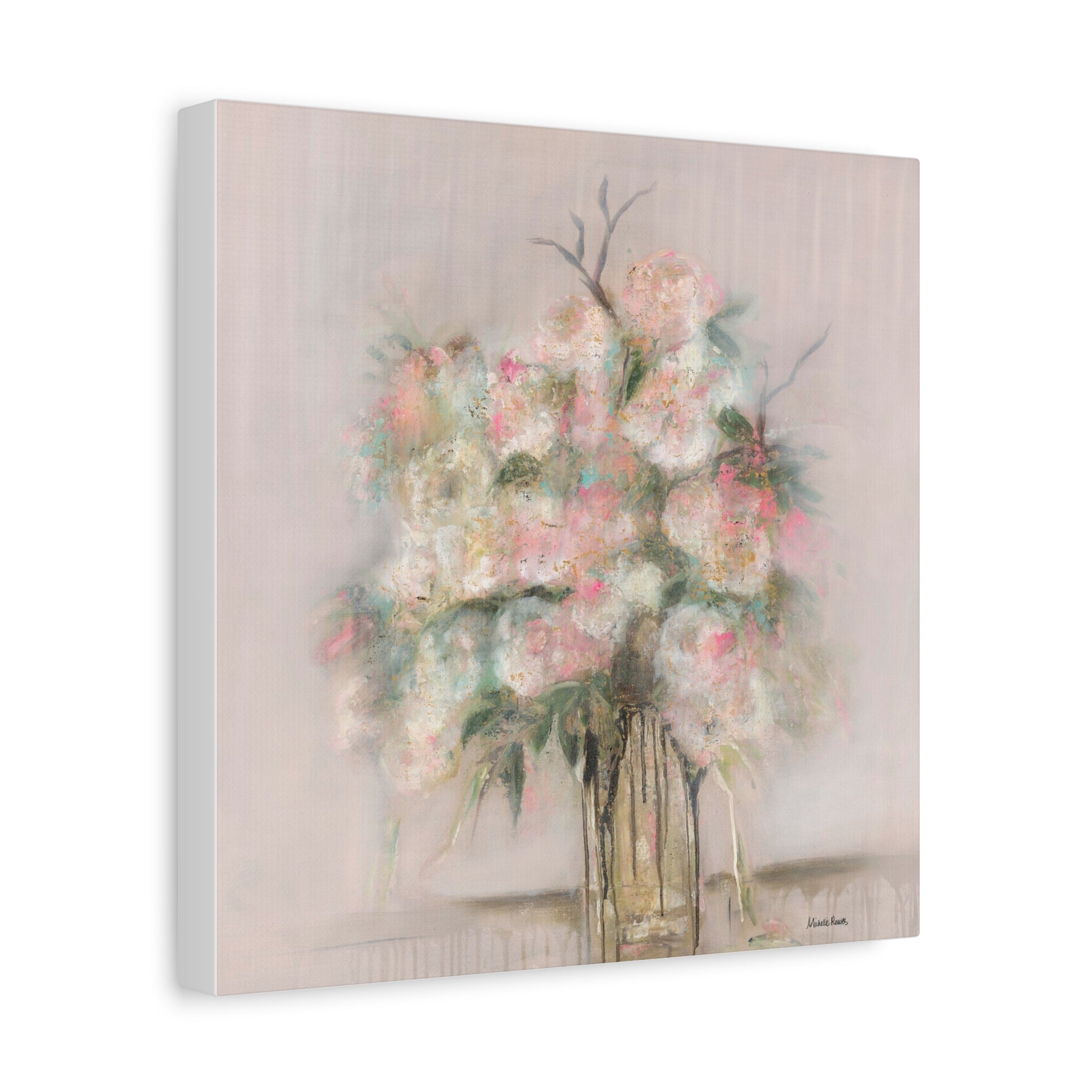 Vintage Rose Canvas Wall Art — Blush Rose Bouquet on Matte Stretched Canvas
