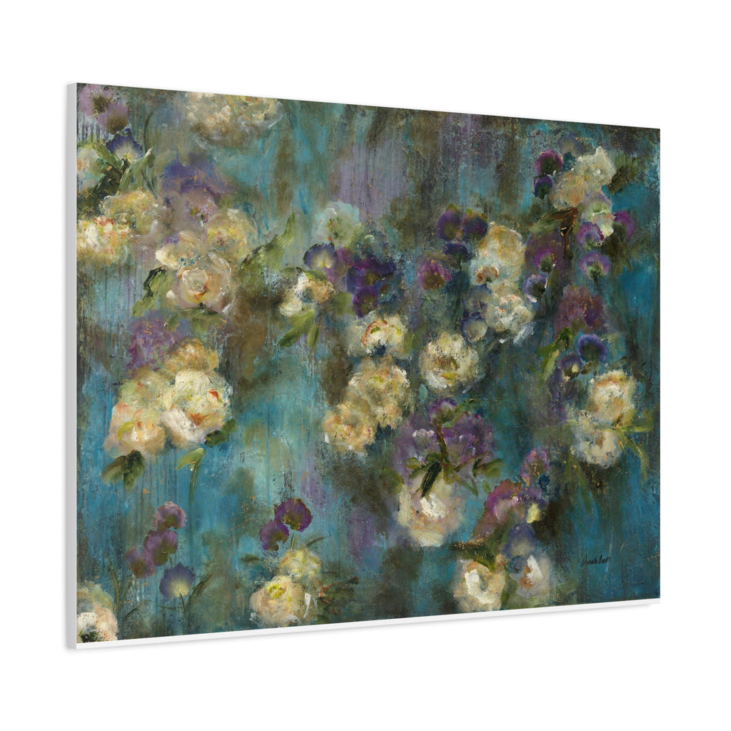 Moody Floral Canvas Art — Teal & Purple Flowers on Stretched Canvas