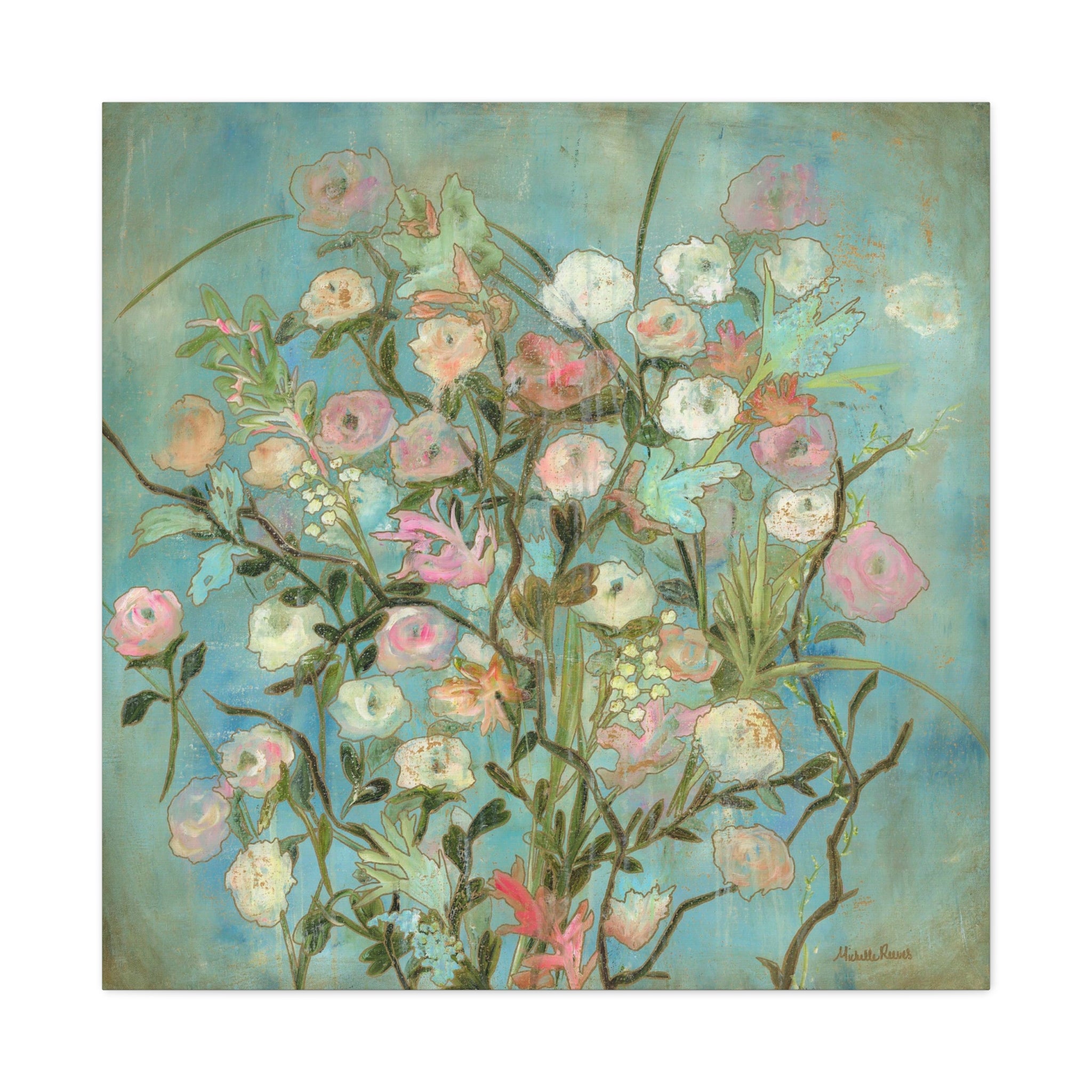 Floral Bouquet Canvas Wall Art — Pastel Vintage Garden Stretched Canvas