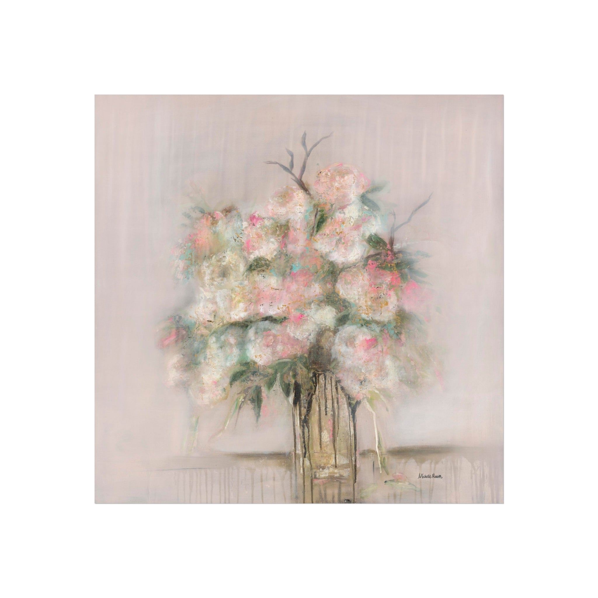 Vintage Rose Giclee — Soft Pink Floral Bouquet Print, Romantic Vintage Wall Art