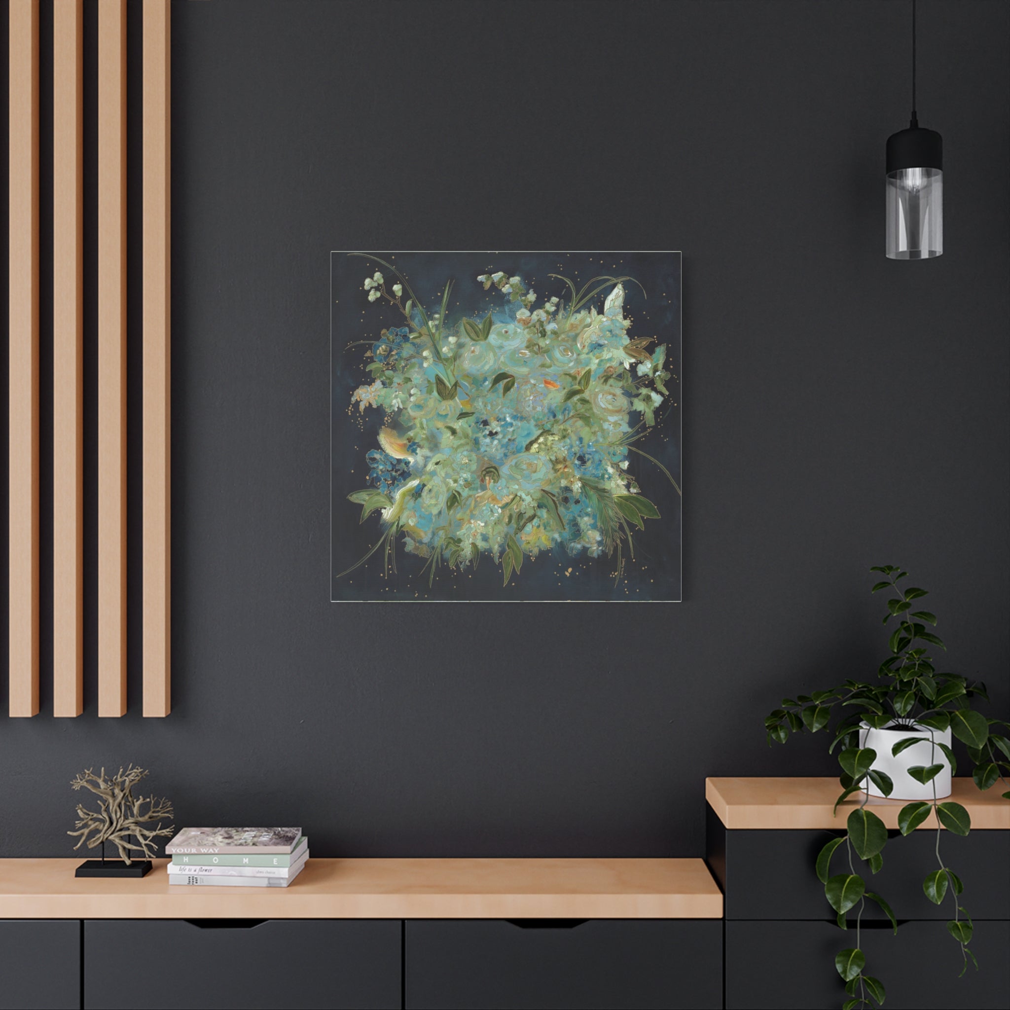 Abstract Blue Floral Botanical -  Canvas Fine Art Print Canvas