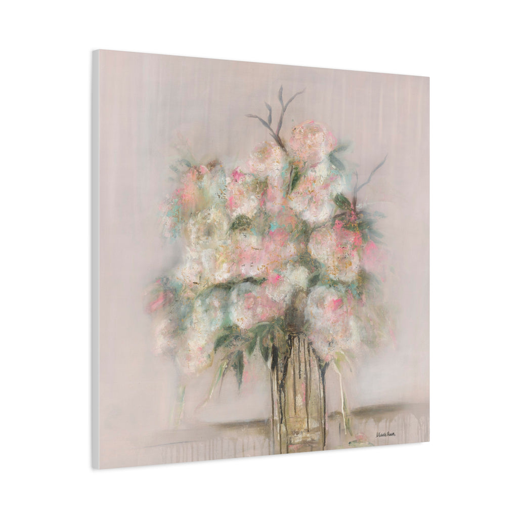 Vintage Rose Canvas Wall Art — Blush Rose Bouquet on Matte Stretched Canvas