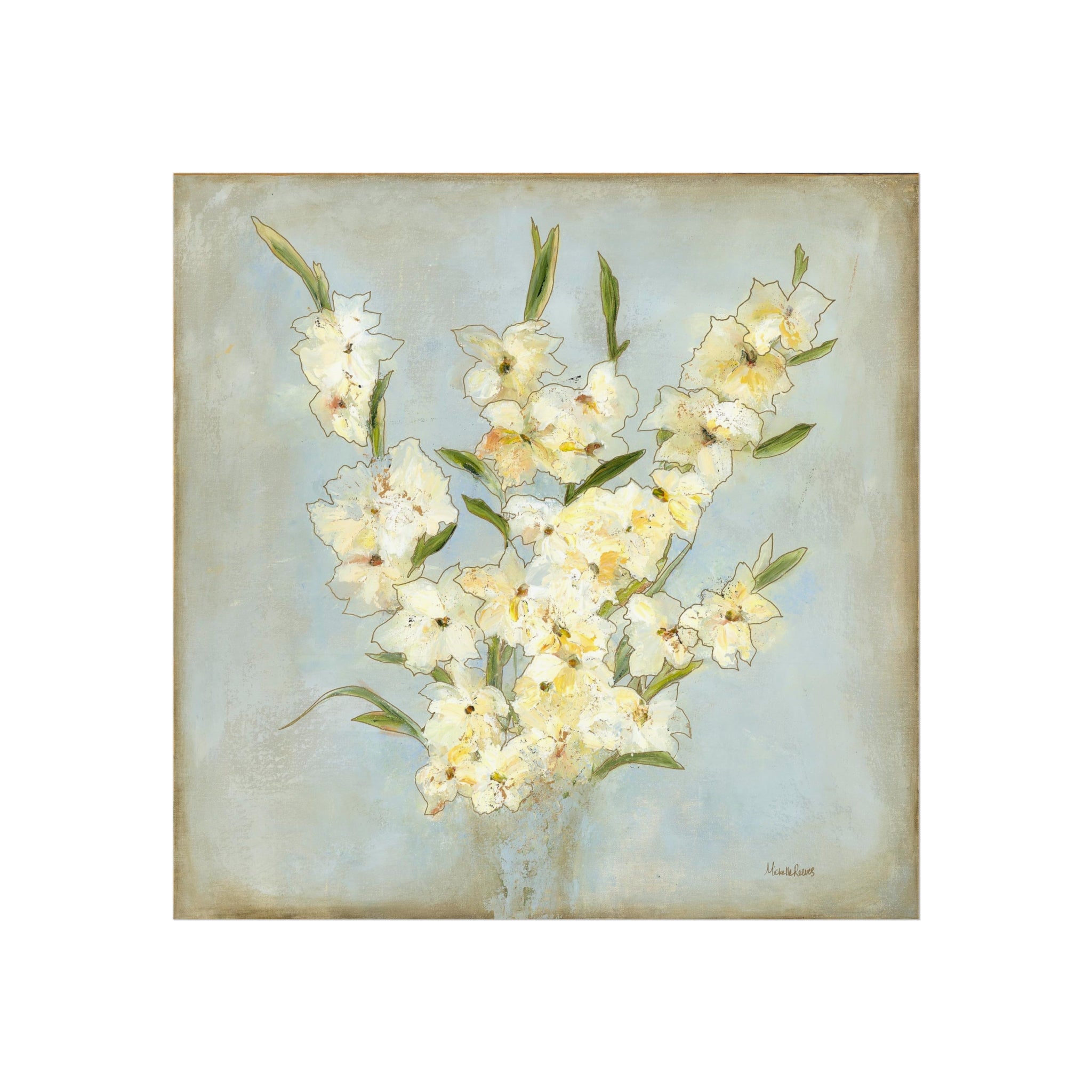 Yellow Gladiolas Fine Art Giclee — Soft Blue & Yellow Floral Wall Art