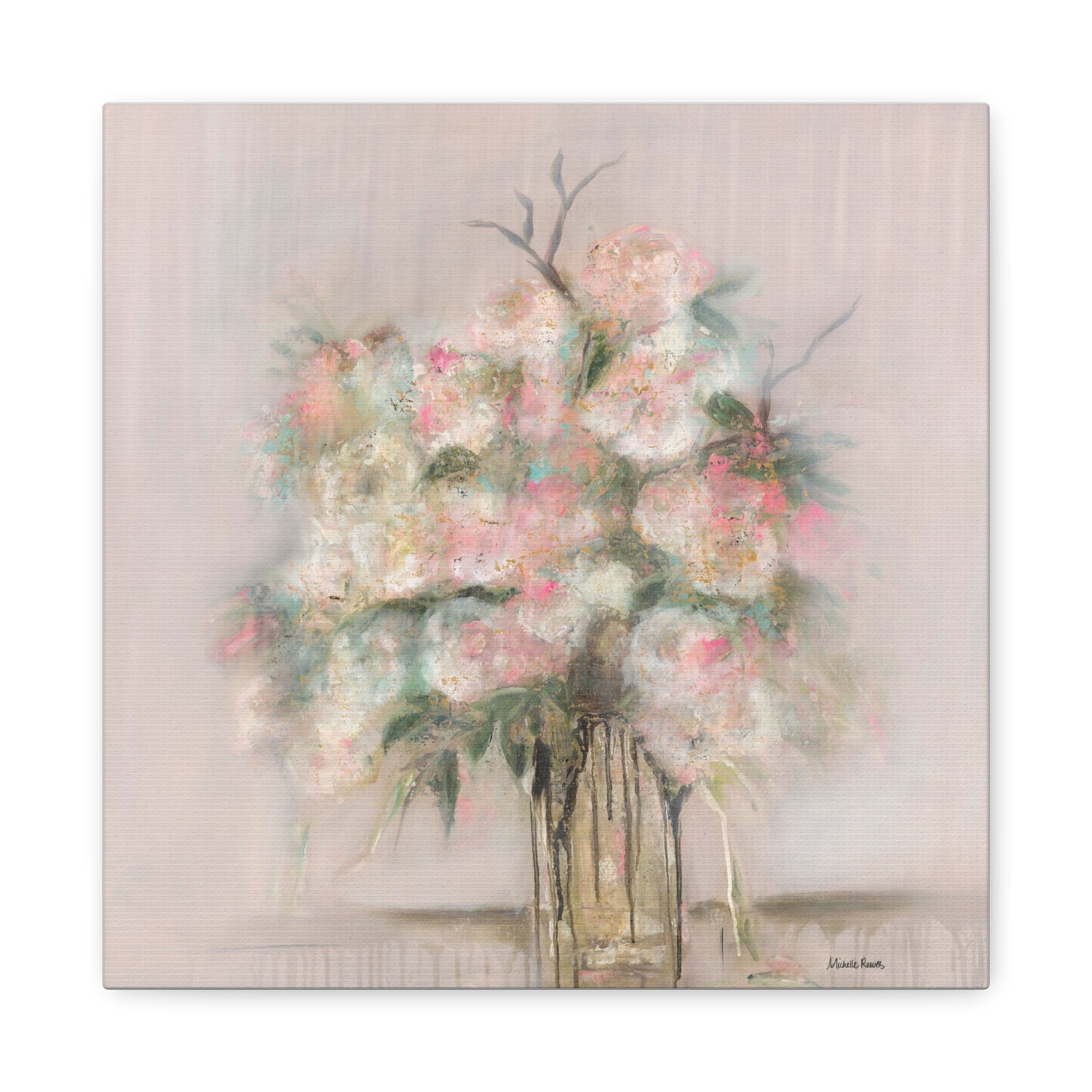 Vintage Rose Canvas Wall Art — Blush Rose Bouquet on Matte Stretched Canvas