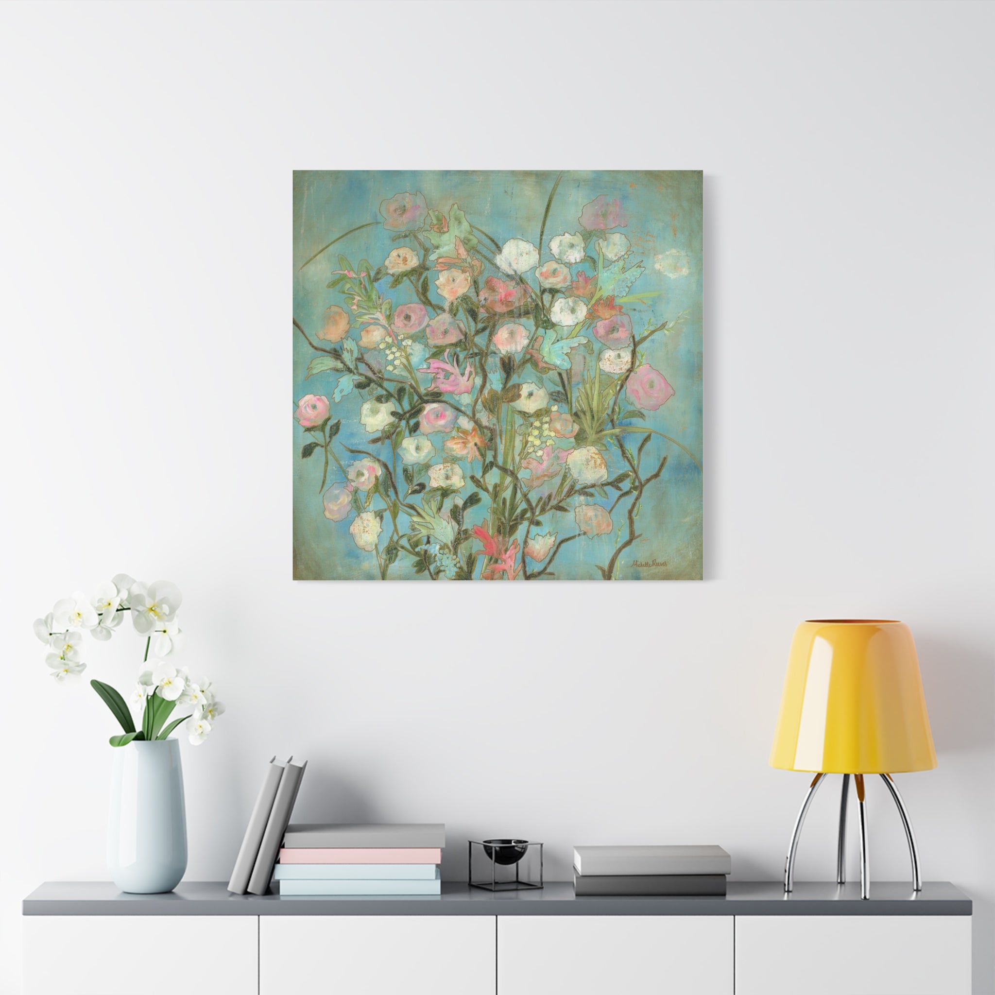 Floral Bouquet Canvas Wall Art — Pastel Vintage Garden Stretched Canvas