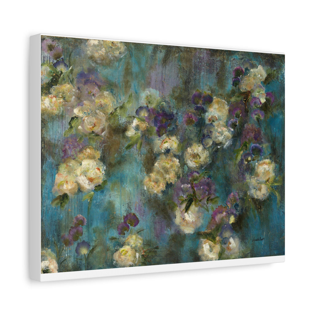 Moody Floral Canvas Art — Teal & Purple Flowers on Stretched Canvas