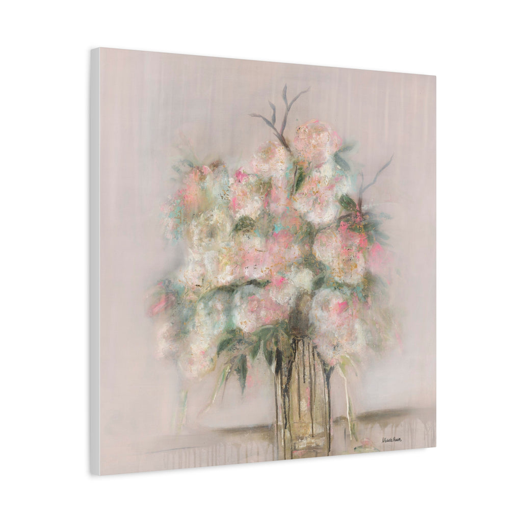 Vintage Rose Canvas Wall Art — Blush Rose Bouquet on Matte Stretched Canvas