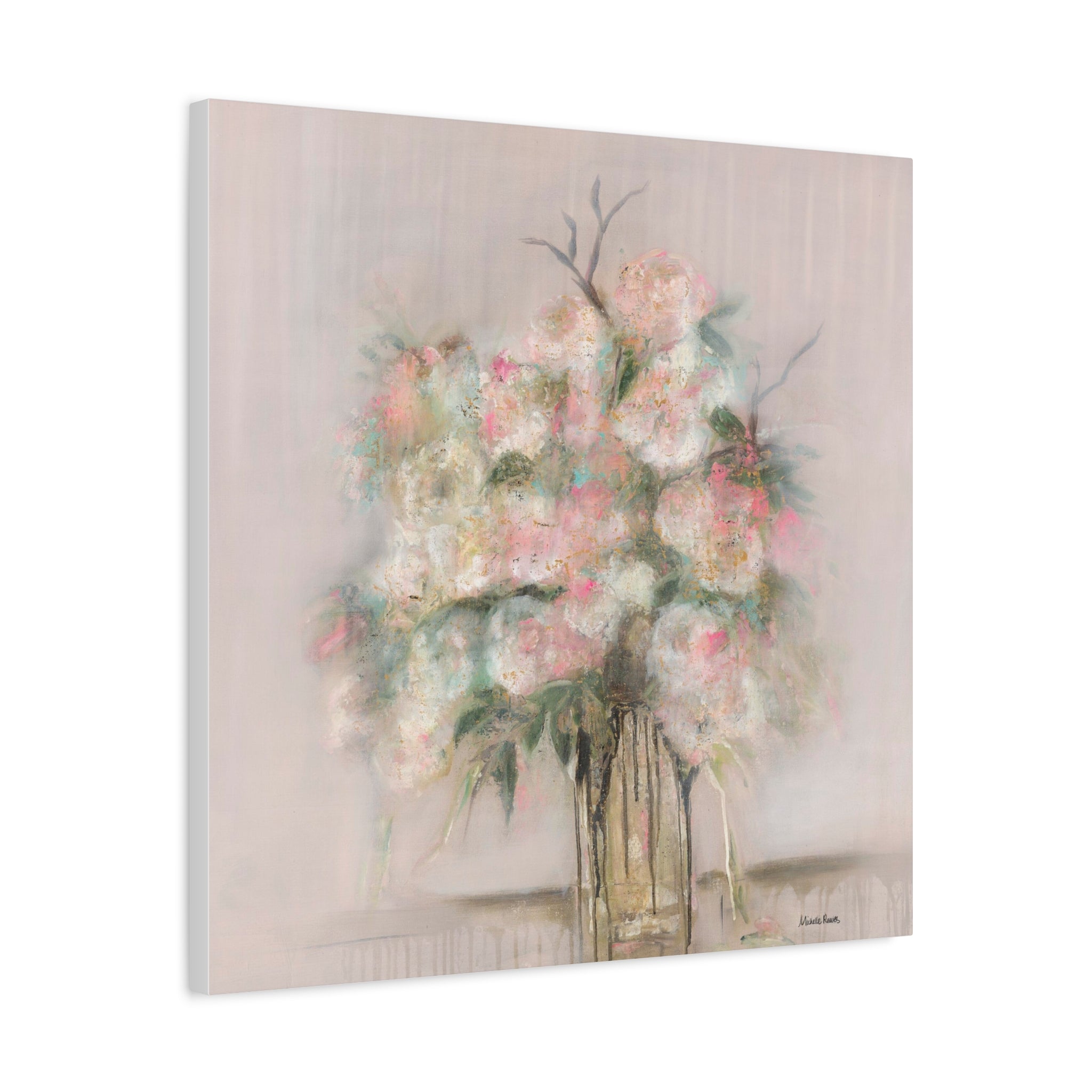 Vintage Rose Canvas Wall Art — Blush Rose Bouquet on Matte Stretched Canvas
