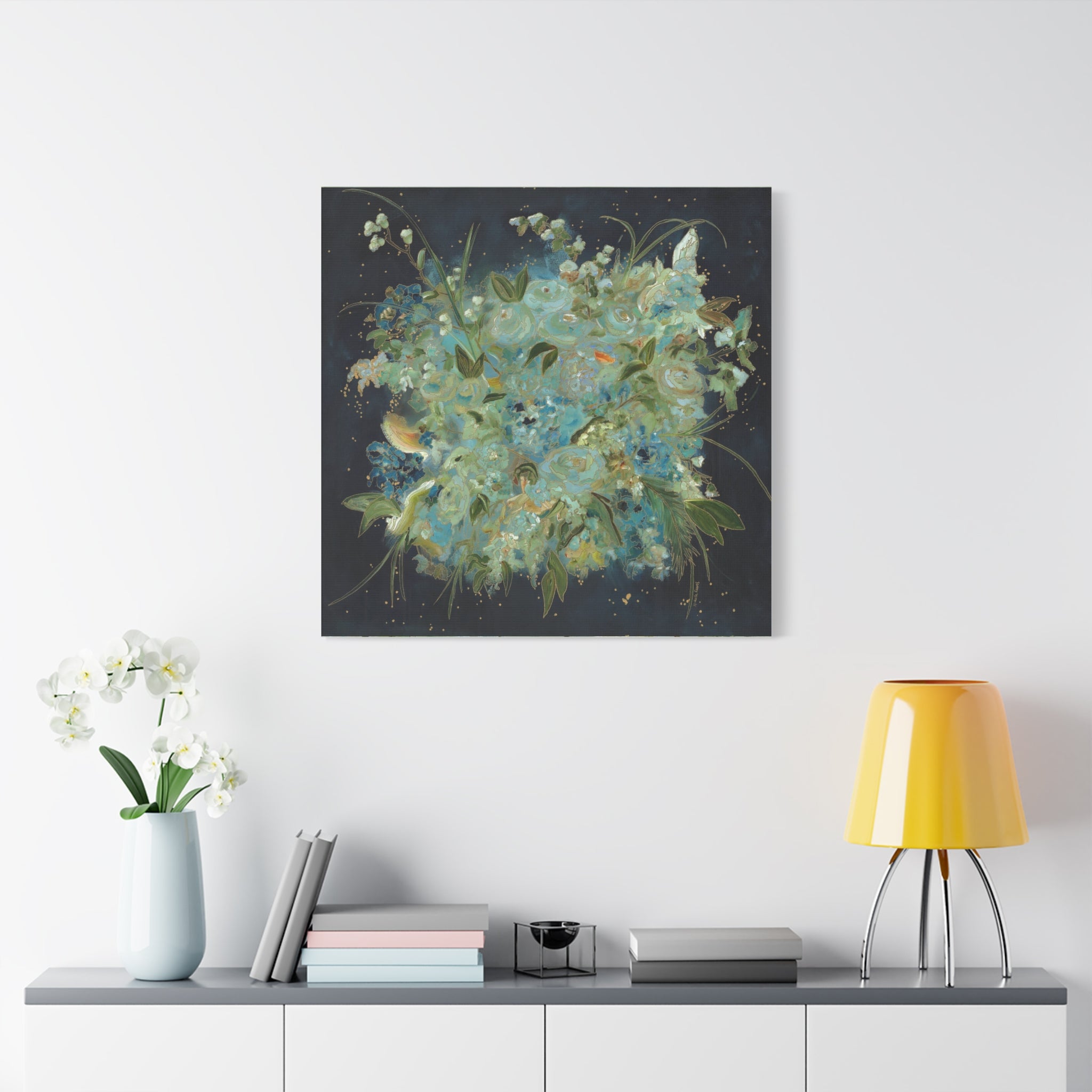 Abstract Blue Floral Botanical -  Canvas Fine Art Print Canvas