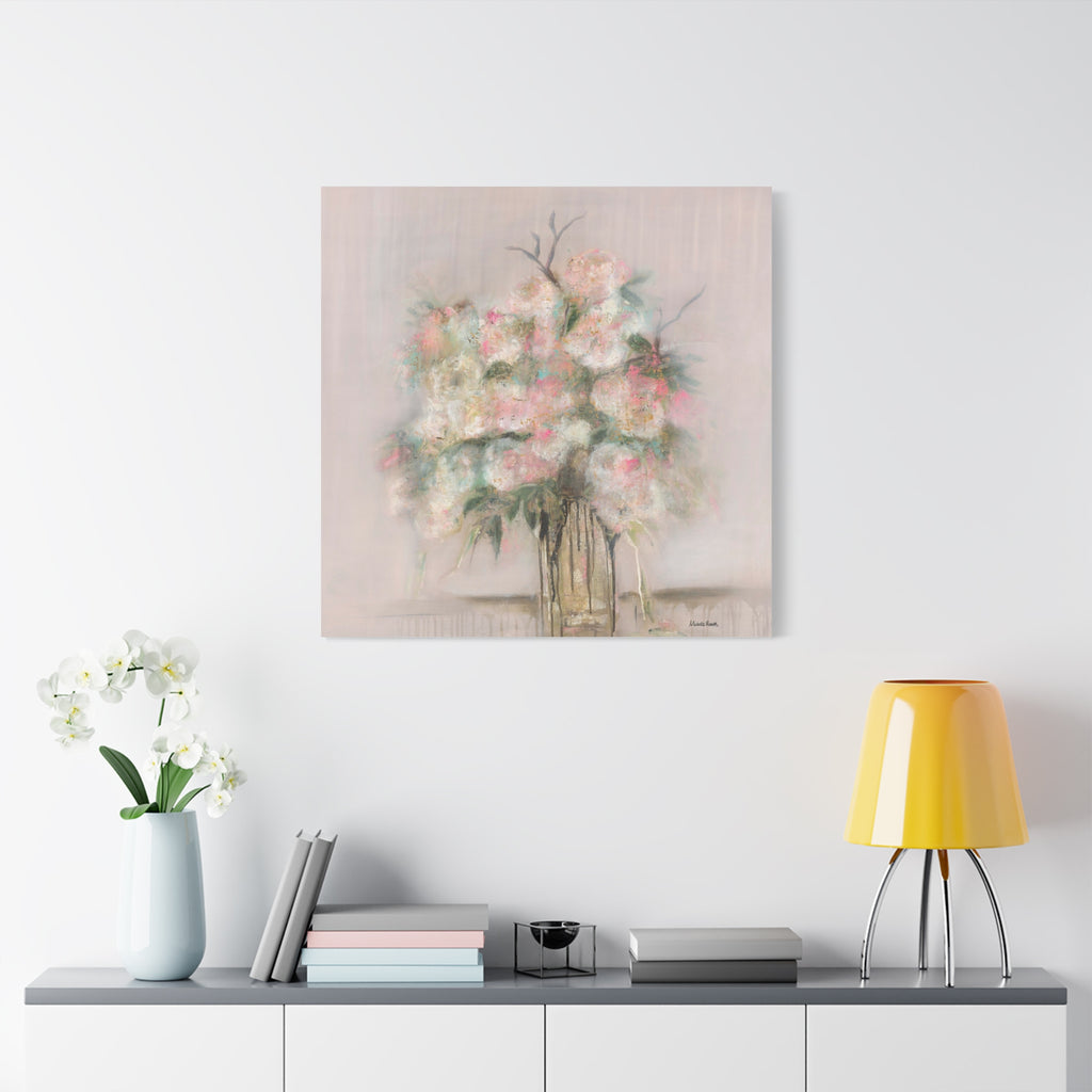 Vintage Rose Canvas Wall Art — Blush Rose Bouquet on Matte Stretched Canvas