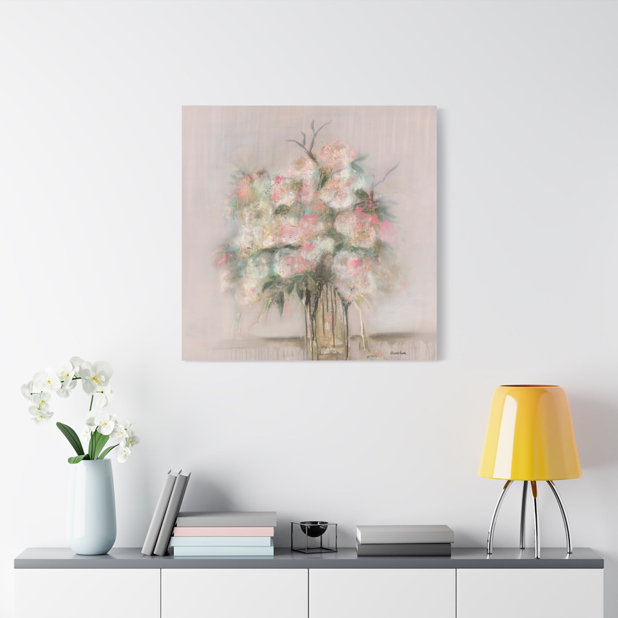 Vintage Rose Canvas Wall Art — Blush Rose Bouquet on Matte Stretched Canvas