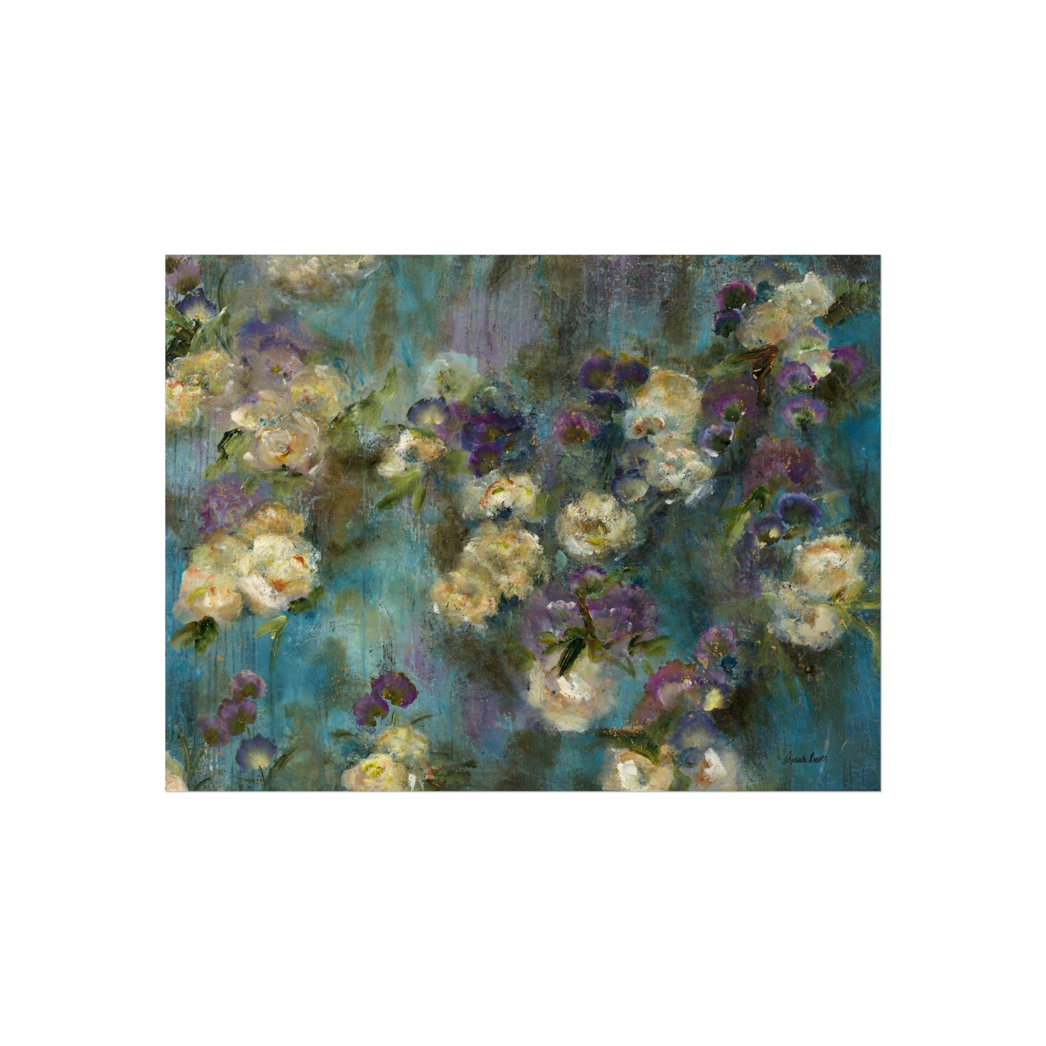 Moody Floral Fine Art Giclee — Impressionist Purple & Cream Garden Print