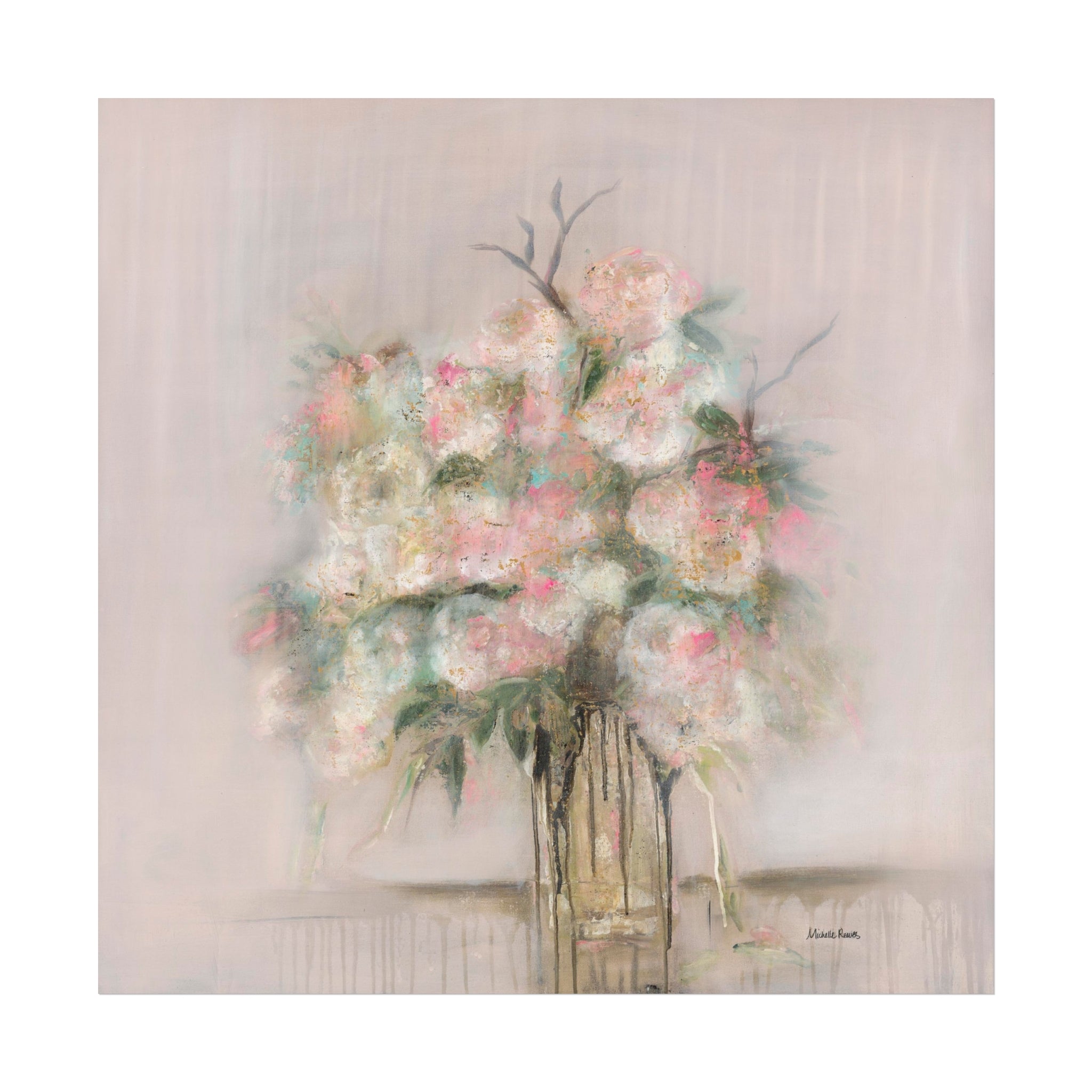 Vintage Rose Giclee — Soft Pink Floral Bouquet Print, Romantic Vintage Wall Art