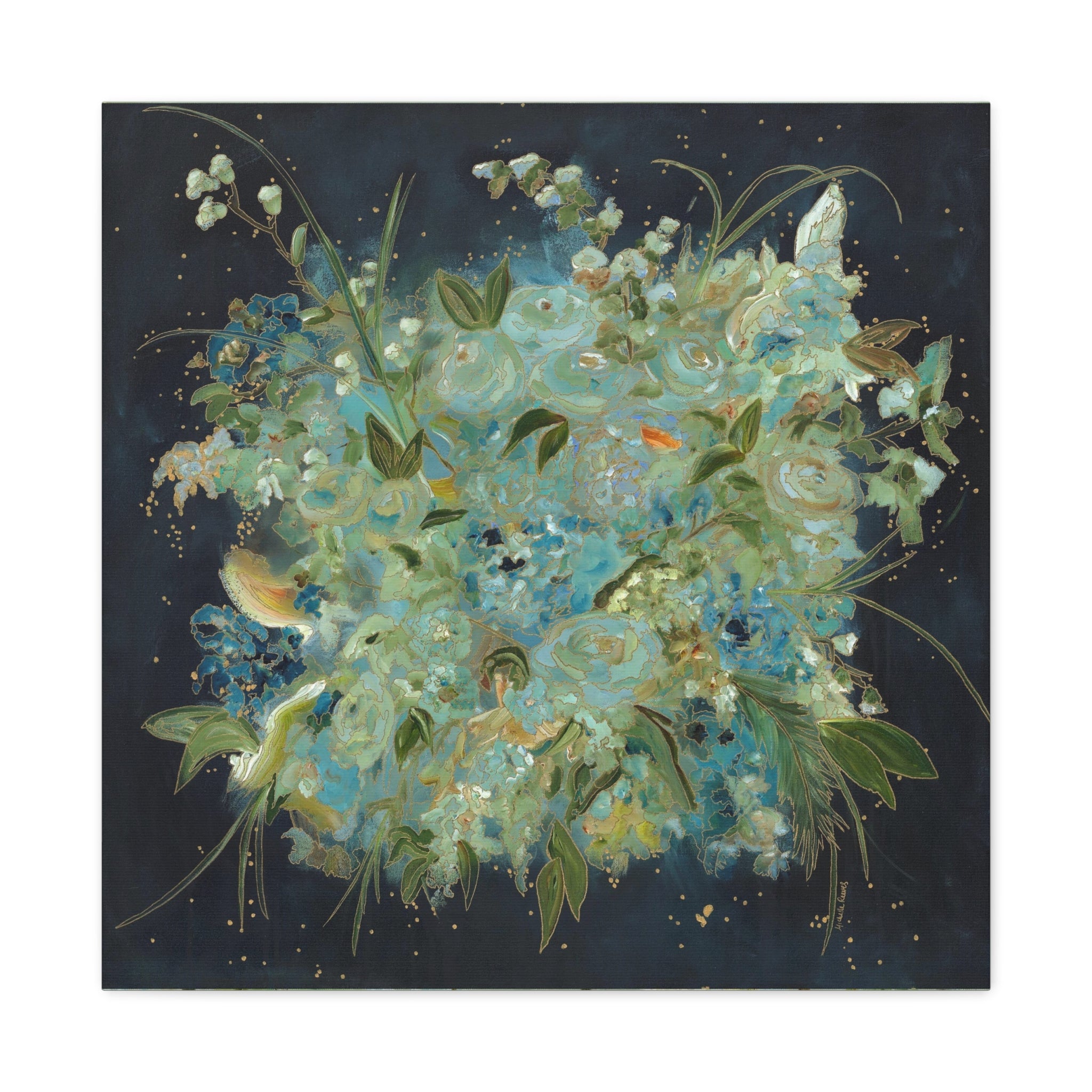 Abstract Blue Floral Botanical -  Canvas Fine Art Print Canvas