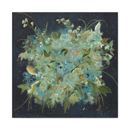 Abstract Blue Floral Botanical -  Canvas Fine Art Print Canvas