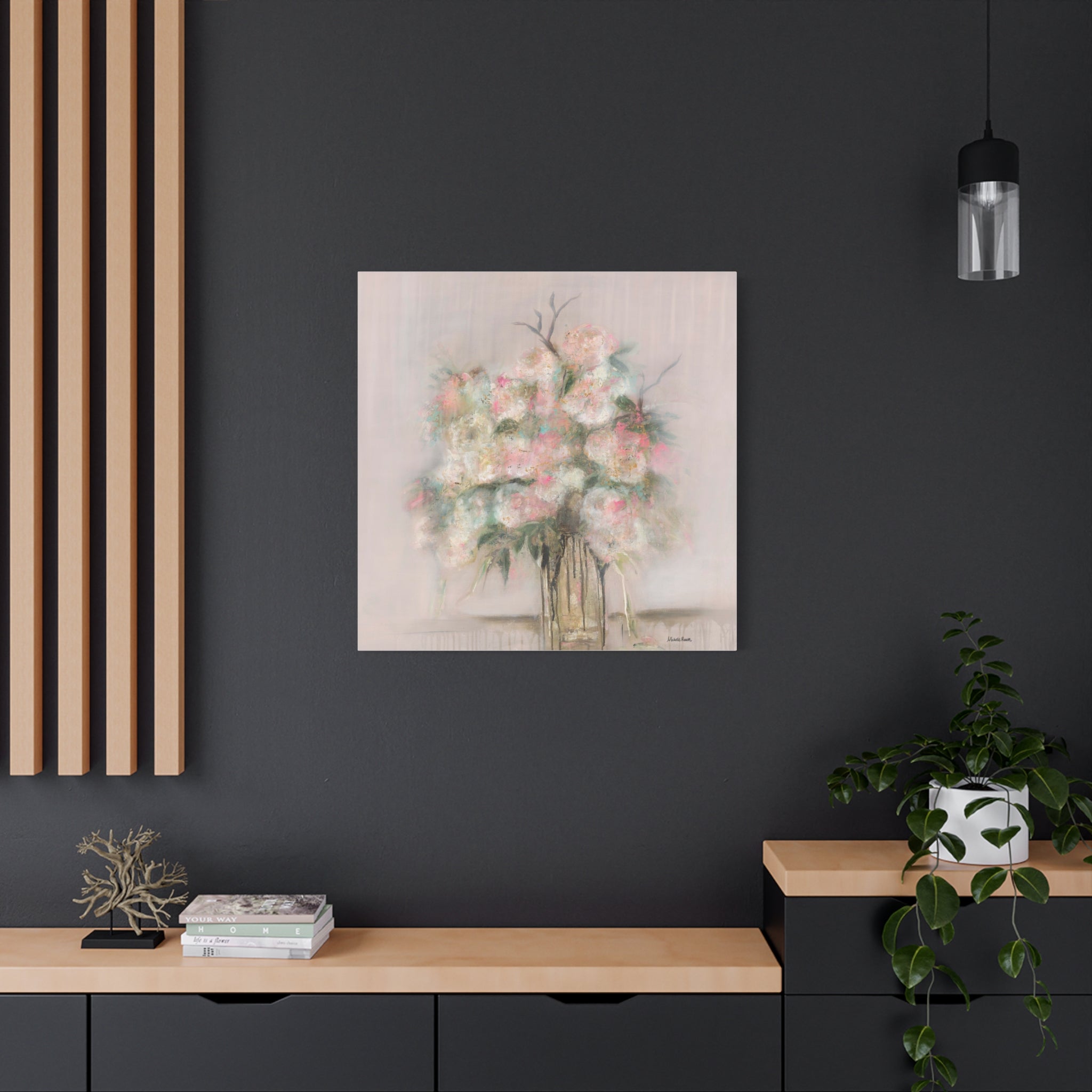 Vintage Rose Canvas Wall Art — Blush Rose Bouquet on Matte Stretched Canvas