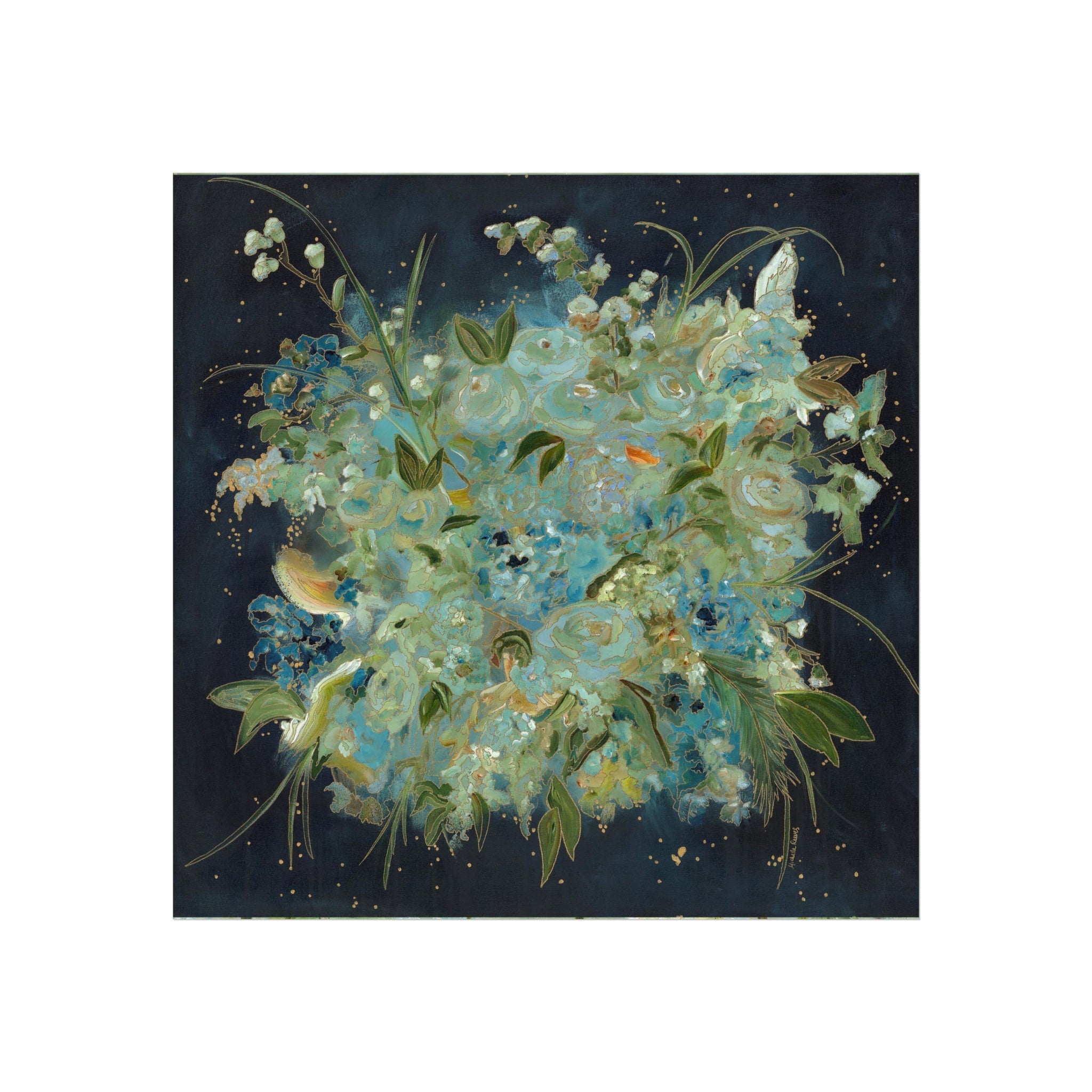 Abstract Blue Floral Fine Art Print — Vintage Botanical Wall Art in Teal
